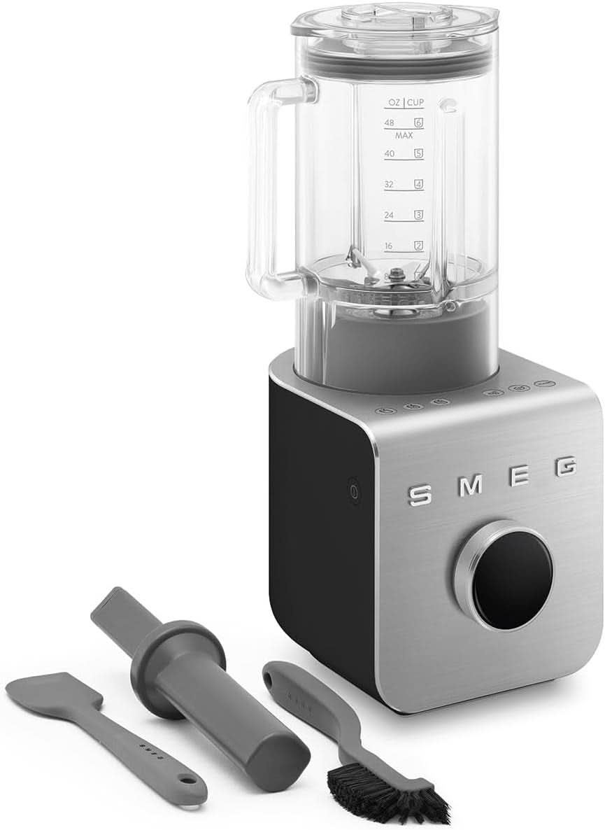 SMEG, Hochleistungsmixer BLC01BLMEU, 5 programmes prédéfinis, 9 vitesses manuelles, fonction pause et impulsion, Kunststoffgehäuse, base Rutschfeste, 1400 W, Schwarz Kitchen Naty Shop
