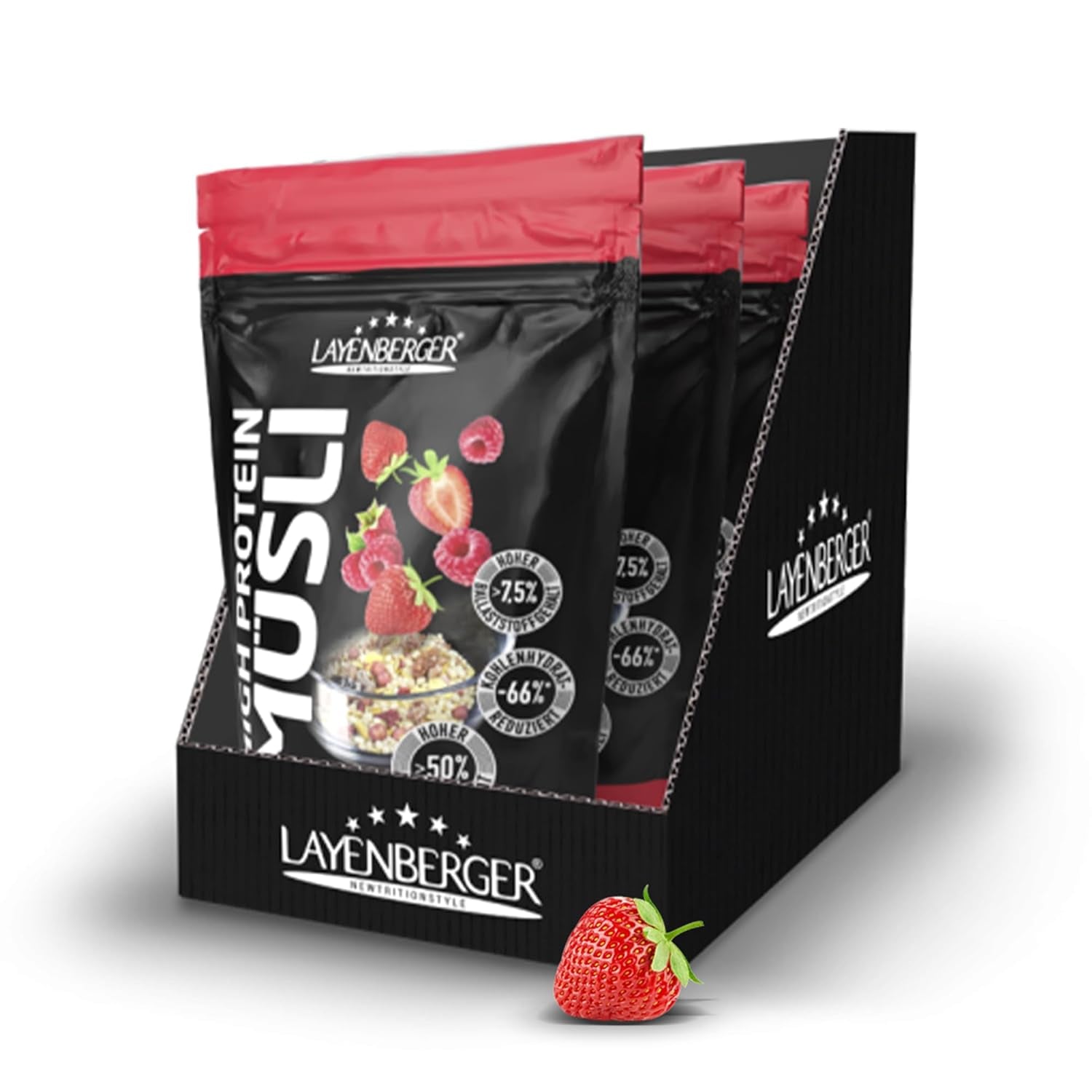 Layenberger 3K Müsli High Protein, 50% Eiweiß Und 18% Kohlenhydrate - Single Pack (1X 390 G) - Schoko-Nuss Cereale Naty Shop 1,08 Kg (1Er Pack) Rote Beeren Mix
