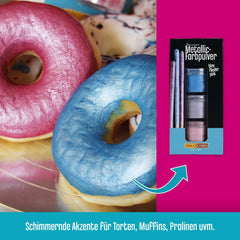 Poudre colorante pastel métallique DECOCINO (3X2G) – Bleu, Lilas et Rose – Poudre colorante alimentaire – Poudre pailletée adaptée pour fondant comme décoration de gâteaux et décoration de gâteaux !
