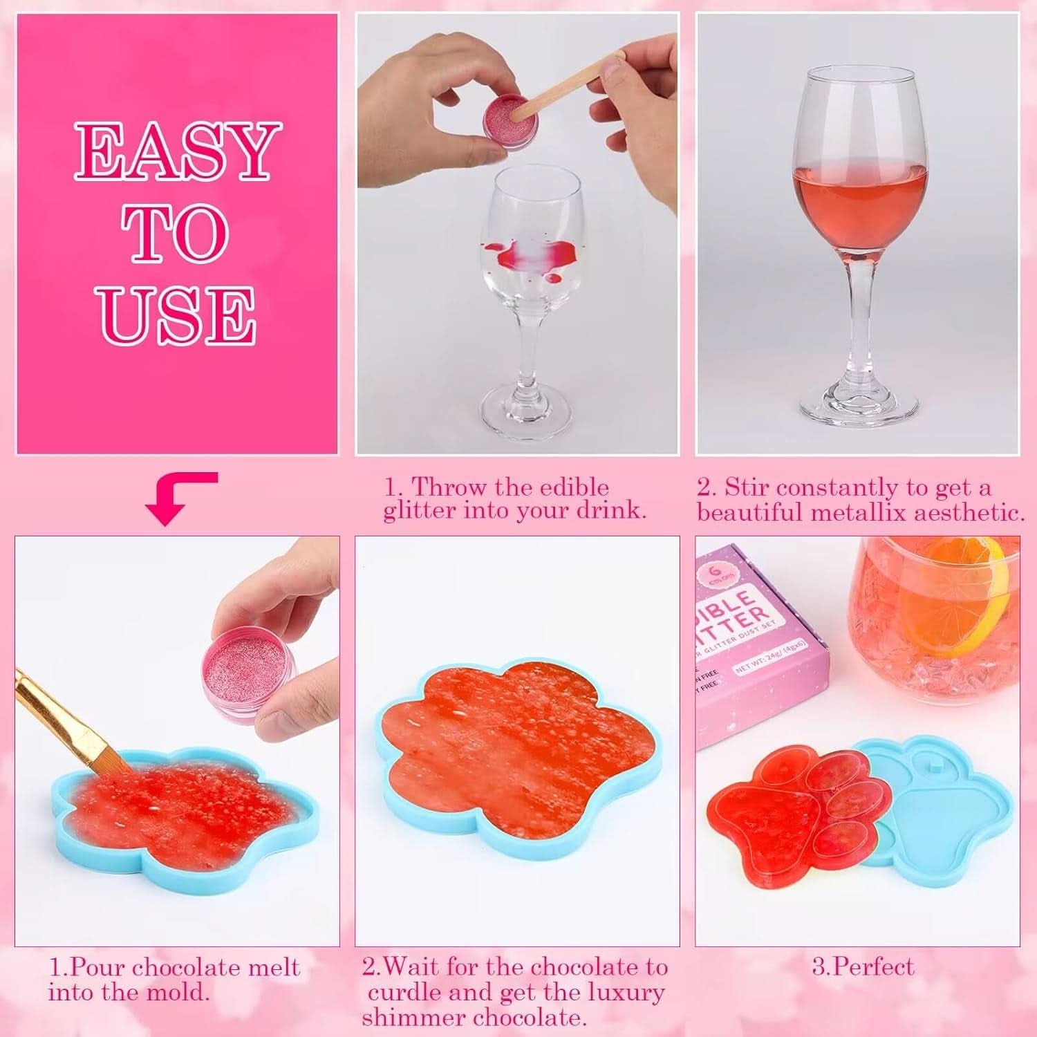 Paillettes comestibles, Lot de 4 ou 6 nuances de couleurs, 4 grammes par produit Glitter Naty Shop