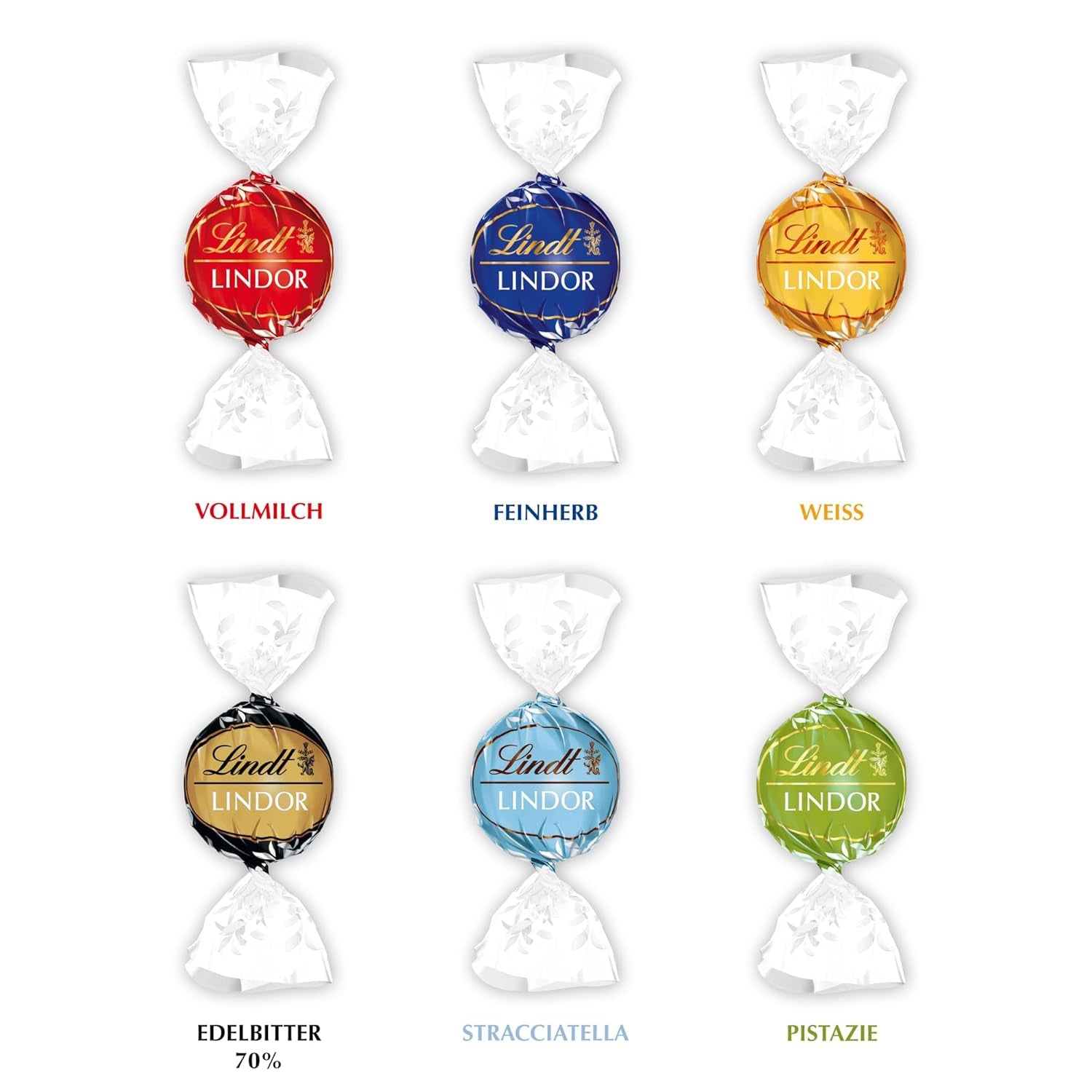 Lindt Chocolat LINDOR, Présentoir de comptoir | 1718 g | Env. 138 truffes dans les variétés Lait, Noire 70%, Demi-brune, Stracciatella, Blanche, Pistache | Coffret cadeau chocolat | Chocolat cadeau | Paquet en vrac