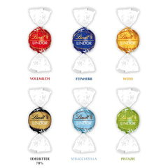 Lindt Chocolat LINDOR, Présentoir de comptoir | 1718 g | Env. 138 truffes dans les variétés Lait, Noire 70%, Demi-brune, Stracciatella, Blanche, Pistache | Coffret cadeau chocolat | Chocolat cadeau | Paquet en vrac