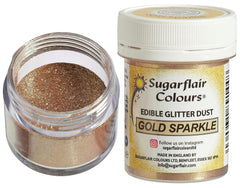 Sugarflair Colorant alimentaire comestible avec paillettes dorées – Poudre brillante de qualité alimentaire pour gâteaux, muffins, chocolat, pâtisseries, desserts, glaces, boissons, cocktails et plus encore – 10 g