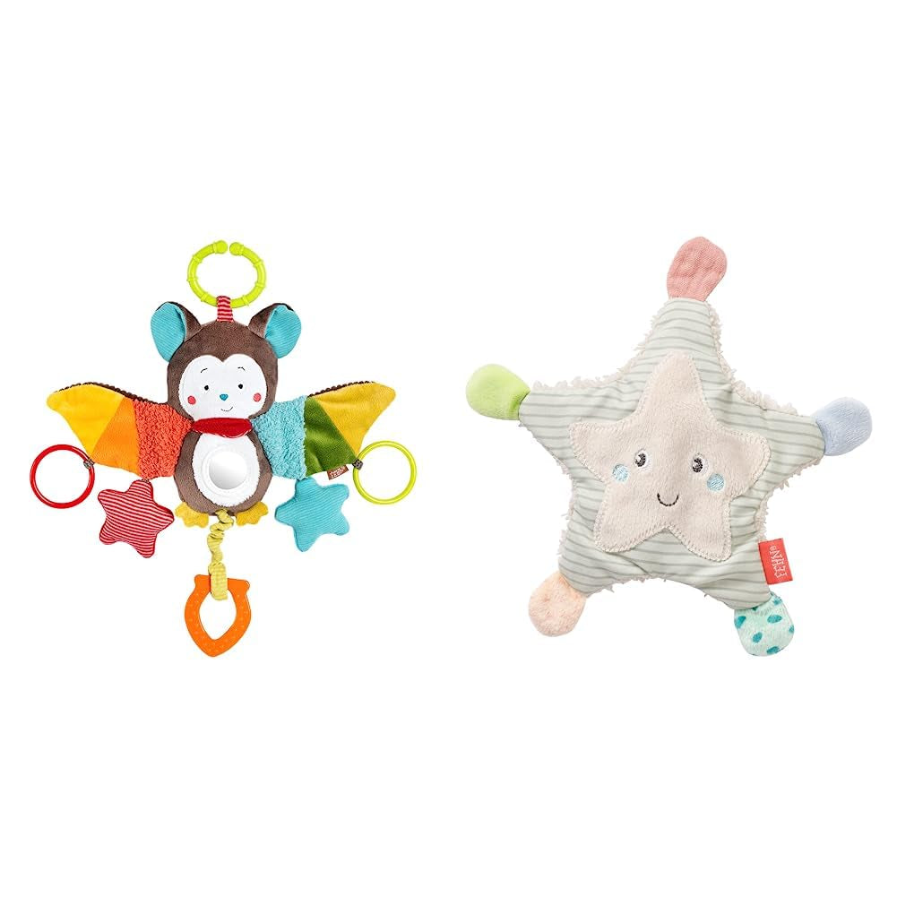 Fehn Jouet d'activité Poulpe - Jouet de motricité pour bébé pour poussettes et démarrages brillants, Oball, jouet hochet avec balles de préhension pour la marche, jouet interactif pour bébé Bebe Toys Naty Shop Pack d'activités de bruissement d'animaux chauve-souris