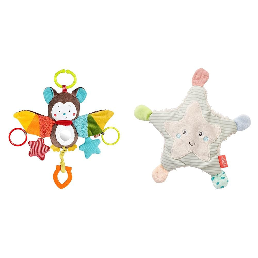 Fehn Jouet d'activité Poulpe - Jouet de motricité pour bébé pour poussettes et démarrages brillants, Oball, jouet hochet avec balles de préhension pour la marche, jouet interactif pour bébé Bebe Toys Naty Shop Pack d'activités de bruissement d'animaux chauve-souris