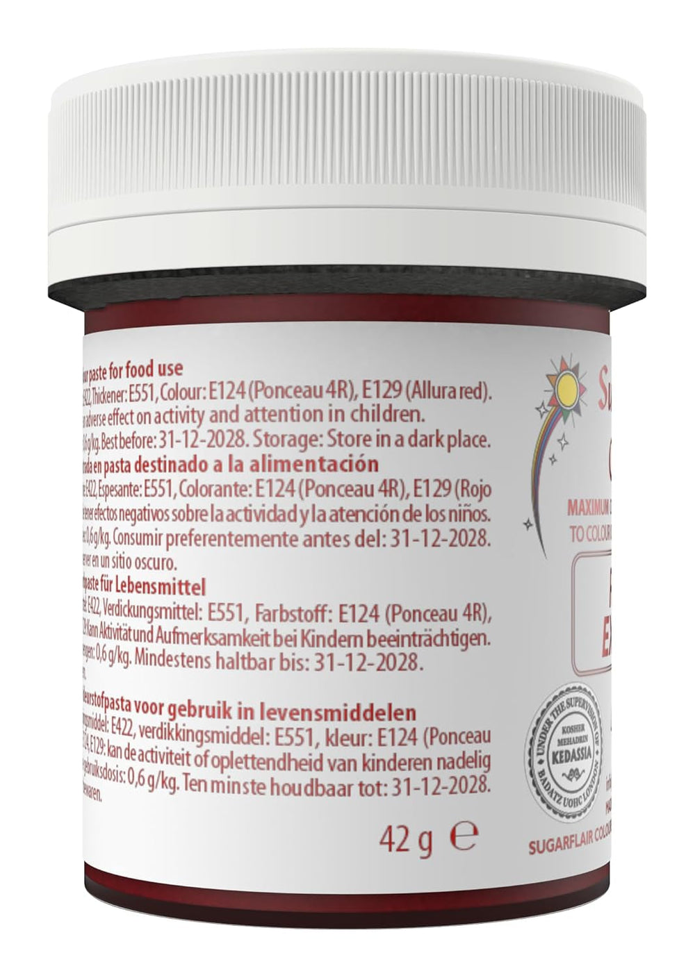 Colorant alimentaire Sugarflair Max Concentré Rouge Extra, colorant alimentaire très concentré pour pâte d'amande et fondant, colorant en pâte Max Concentrate - 42 g