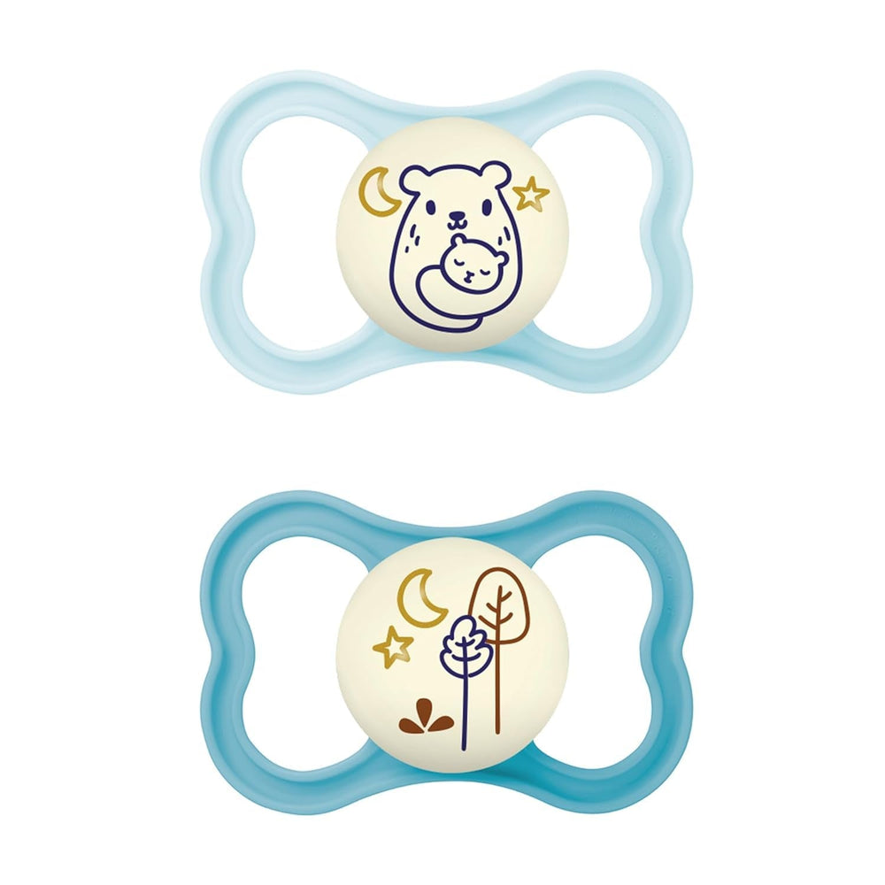 MAM Air Lot de 2 Sucettes en Silicone Extra Légères et Aérées Sucette pour Bébé Respectueuse des Dents en Silicone Spécial MAM SkinSoft avec Boîte à Sucette 6-16 Mois Ours/Rhinocéros