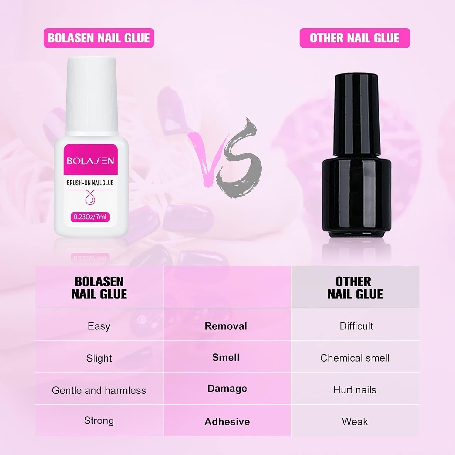 Colle pour pointes d'ongles, colle à ongles extra forte BOLASEN, colle à ongles craquelée 4 pièces, colle à ongles, colle à ongles artificielle extra forte, colle à ongles - 4 * 7 ml