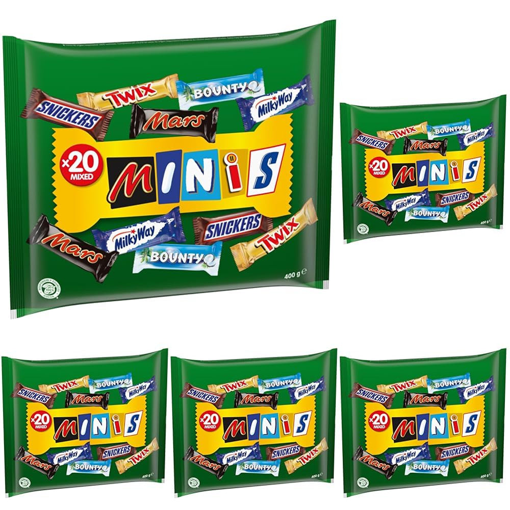 Minis mélangés, Snickers, Bounty, Twix, Milky Way, paquet de chocolat en vrac, un paquet (1 x 400 g) (paquet de 5)