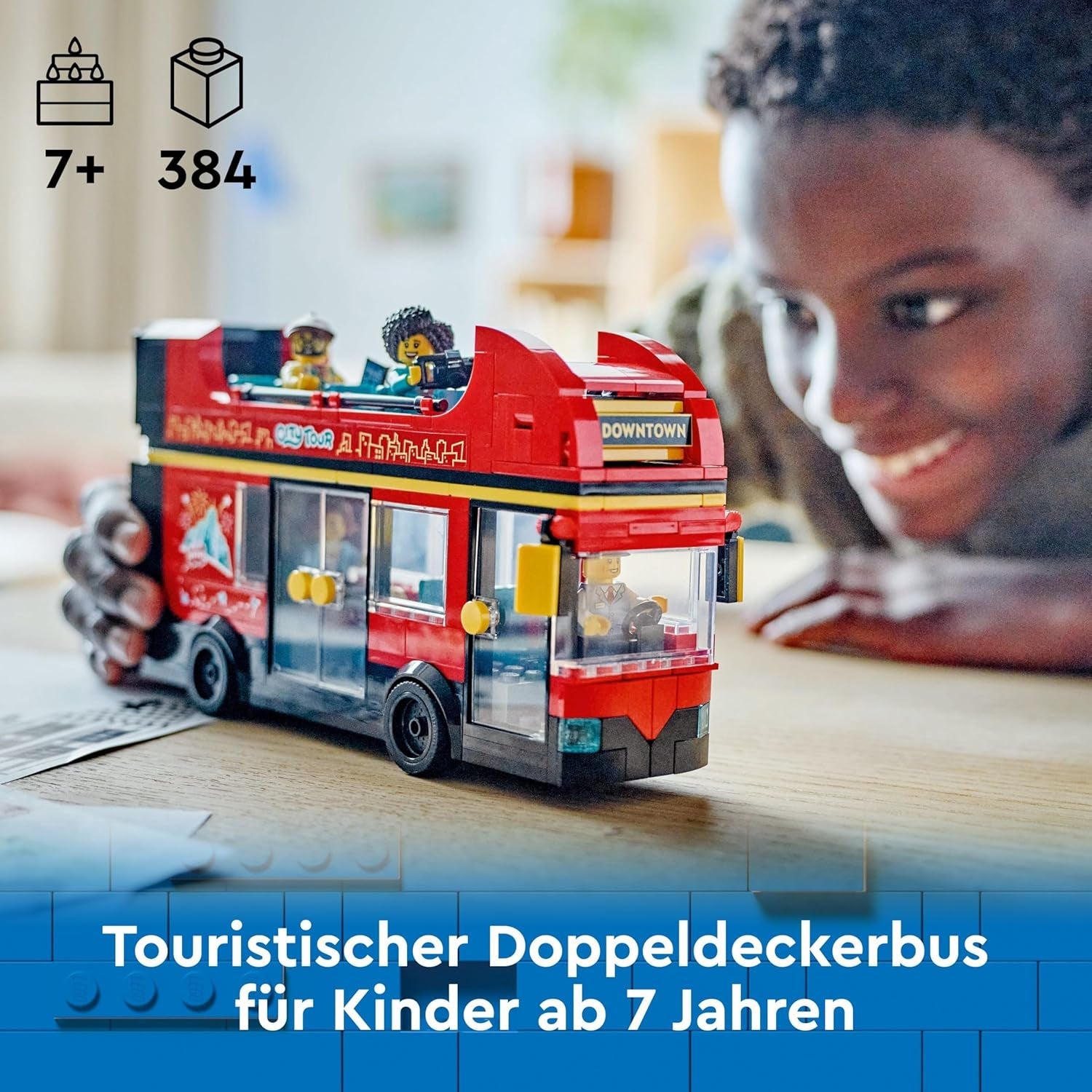 LEGO City Red Double-Decker Sightseeing Bus Toy, Red Vehicle for 7 Plus Year Old Boys & Girls, Creative Set with 5 Minifigures Including a Baby and Buggy, Birthday Gift Idea 60407