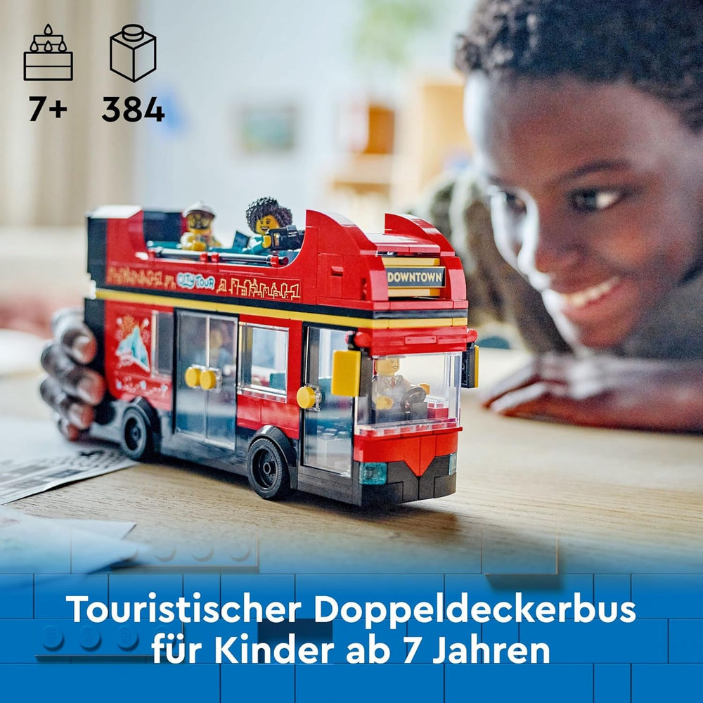 LEGO City Red Double-Decker Sightseeing Bus Toy, Red Vehicle for 7 Plus Year Old Boys & Girls, Creative Set with 5 Minifigures Including a Baby and Buggy, Birthday Gift Idea 60407