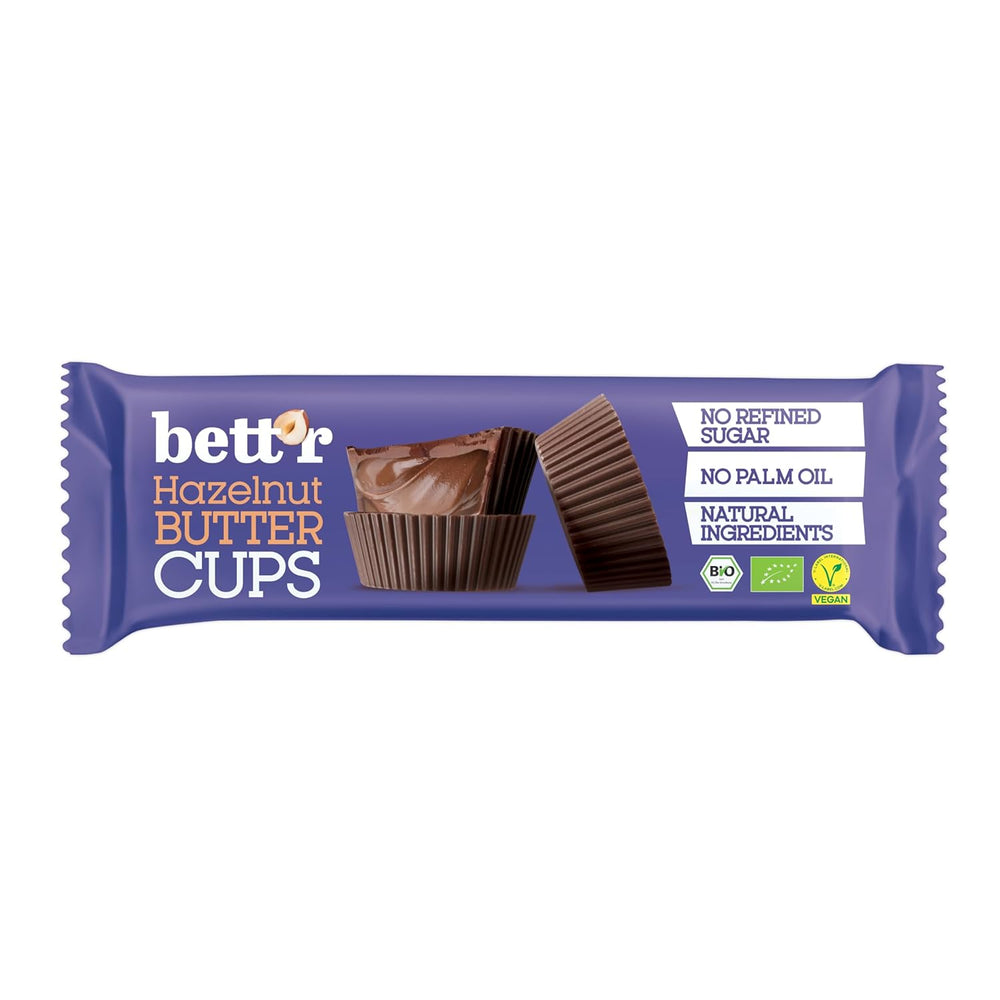 Boutons d'or aux noisettes biologiques sans culpabilité Bett'r. 100% végétalien, sans gluten et sans lactose - 12 x 39 g