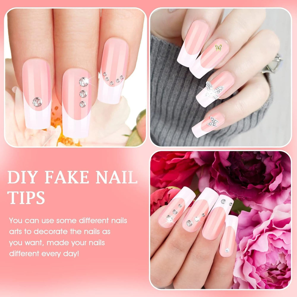 360pcs bouts d'ongles adhésifs pour ongles artificiels avec boîte de rangement et lime à ongles (rectangulaire)