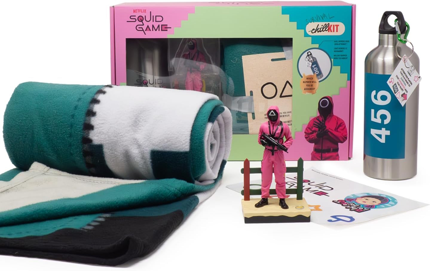 Netflix Chill Kit - Squid Game, licență oficială, pătură fleece, obiect de colecție, termos, autocolant, idee cadou de Crăciun, cadou de ziua ta Paturi si Cuverturi Besuche den Neamedia Icons-Store Titlu implicit