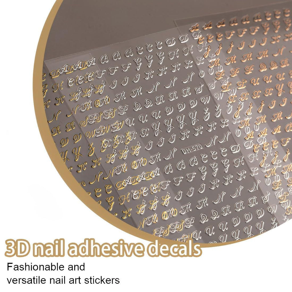 7 Blätter 3D Alphabets Nagelsticker Nagelfolie Selbstklebend Buchstaben Aufkleber Nägel Zubehör Nagelaufkleber Klebebuchstaben Aufkleber Selbst Gestalten Letter Letters Nail Art Stickers