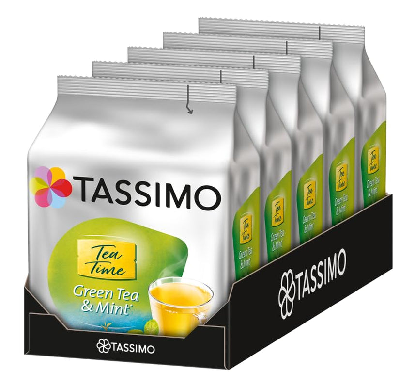Tassimo Kapseln Tea Time Grüner Tee mit Minze, 5 x 16 Pads, 80 Teekapsels