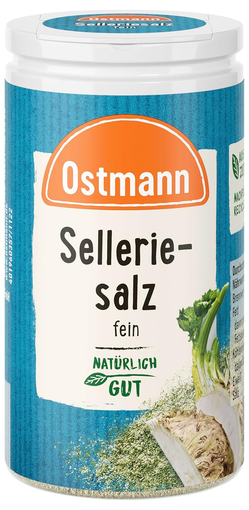 Ostmann Gewürze - Sel de céleri | Zum Verfeinern zährlicher herzhafter Gerichte | Recycler, nachfüllbare Streudose | 50 g dans une passoire