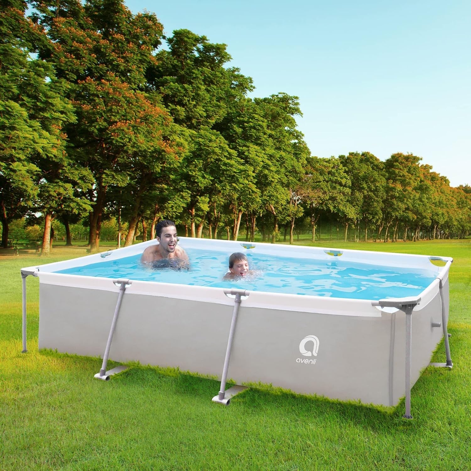 Piscină supraterană Avenli Pool 300 x 207 x 65 cm, cadru din oțel, set piscină cu pompă de filtrare, furtunuri și cartuș de filtrare, cadru gri, piscină dreptunghiulară