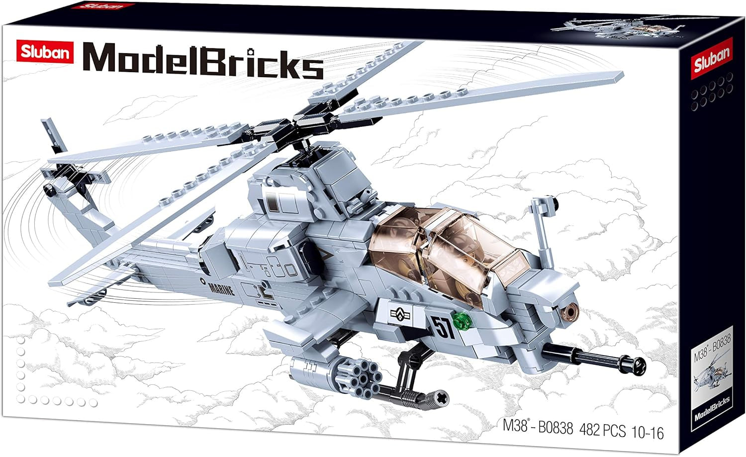 Kampfhelikopter IV (482 Teile) [M38-B0838], Spielset, Klemmbausteine, Soldaten, mit Spielfigur, Army, bunt, Sluban Klemmbausteine SL95708