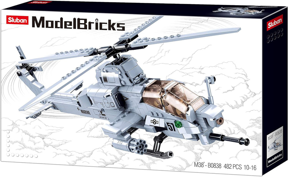 Kampfhelikopter IV (482 Teile) [M38-B0838], Spielset, Klemmbausteine, Soldaten, mit Spielfigur, Army, bunt, Sluban Klemmbausteine SL95708
