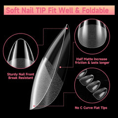 Faux ongles pour ongles en gel, ensemble de 120 pièces d'ongles artificiels courts de couleur amande, 11 tailles d'ongles en gel, pointes d'ongles en colle, bloc tampon à ongles