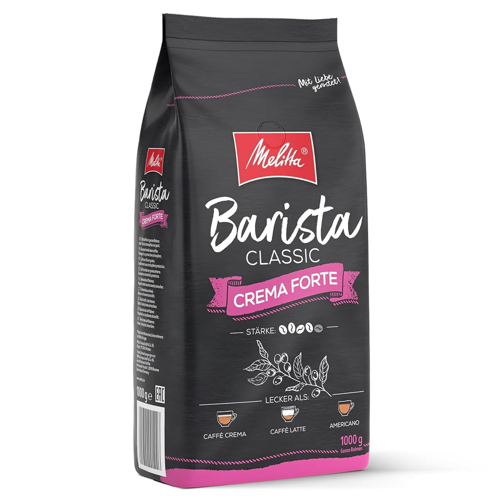Melitta Barista Classic Crema Forte, Café-Bohn entier 1kg, ungemahlen, Kaffeebohnen für Kaffee-Vollautomat, kräftige Röstung, Stärke 4