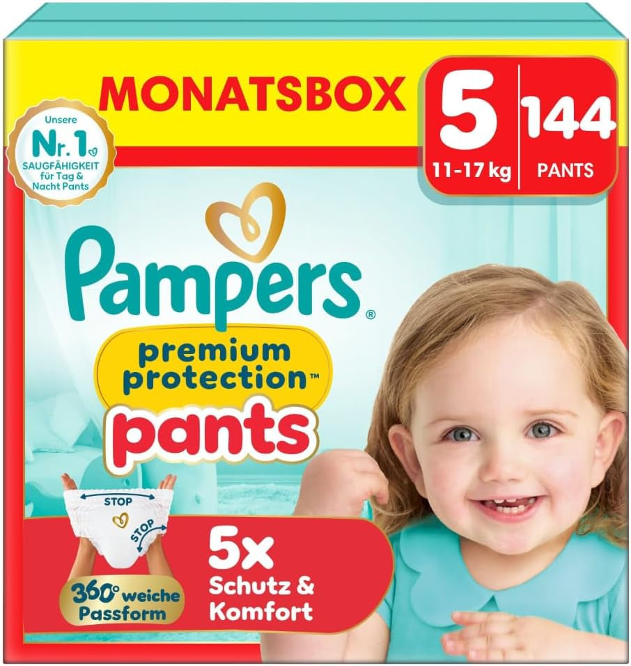 Pantalon de protection Pampers Premium Taille 7, 123 couches, 15 kg+, avec réglage à 360° et poignets anti-fuites souples pour un confort et une protection optimaux