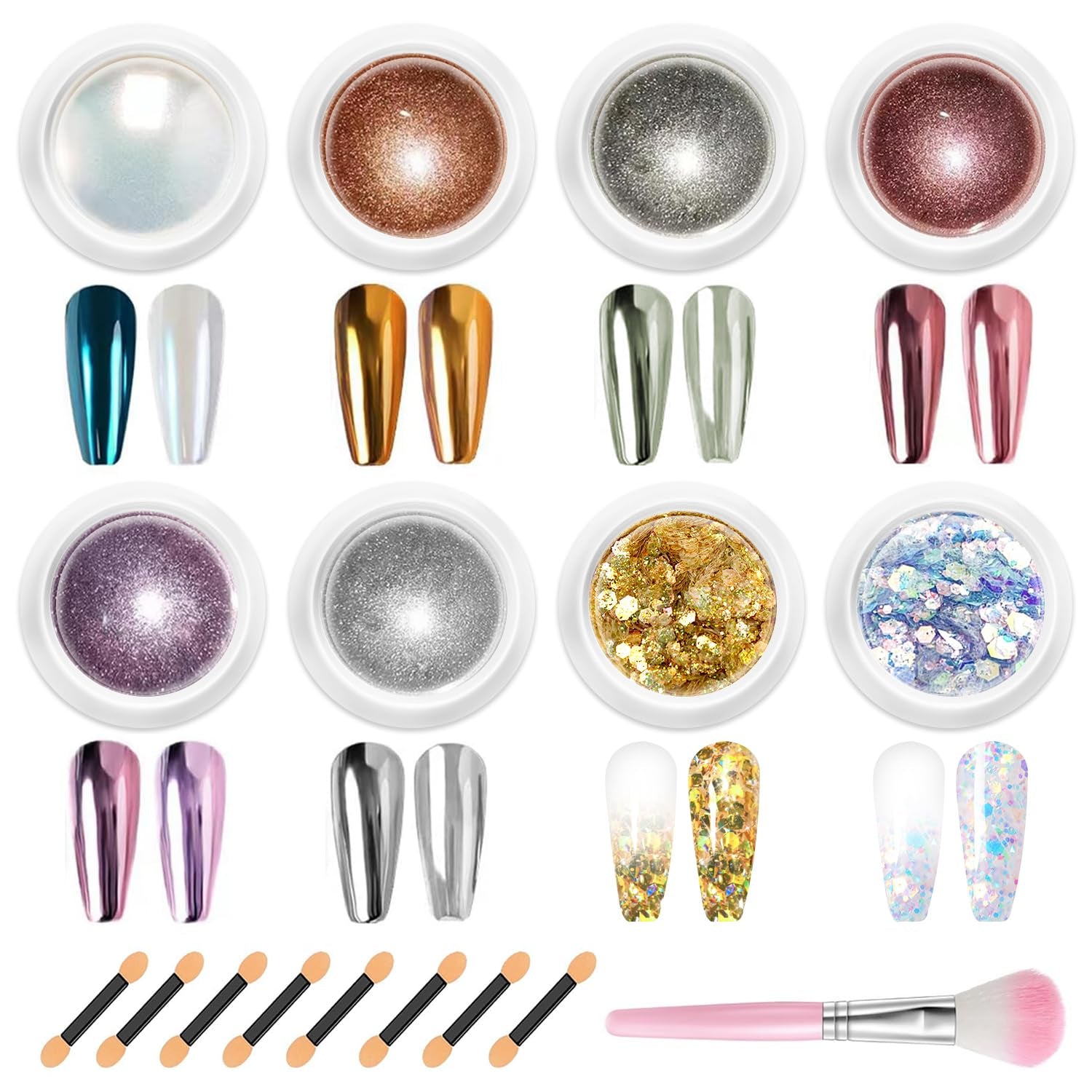BISHENGYF Rose Gold Chrome Nail PowderNouvelle mise à niveau Grosse Kapazitä Chrom PulverSuper-Spiegeleffekt Metall Mirror Chrome Powder – Neon Glassy Pearl Effect Glitter Nail Art Pulver pour DIY Salon