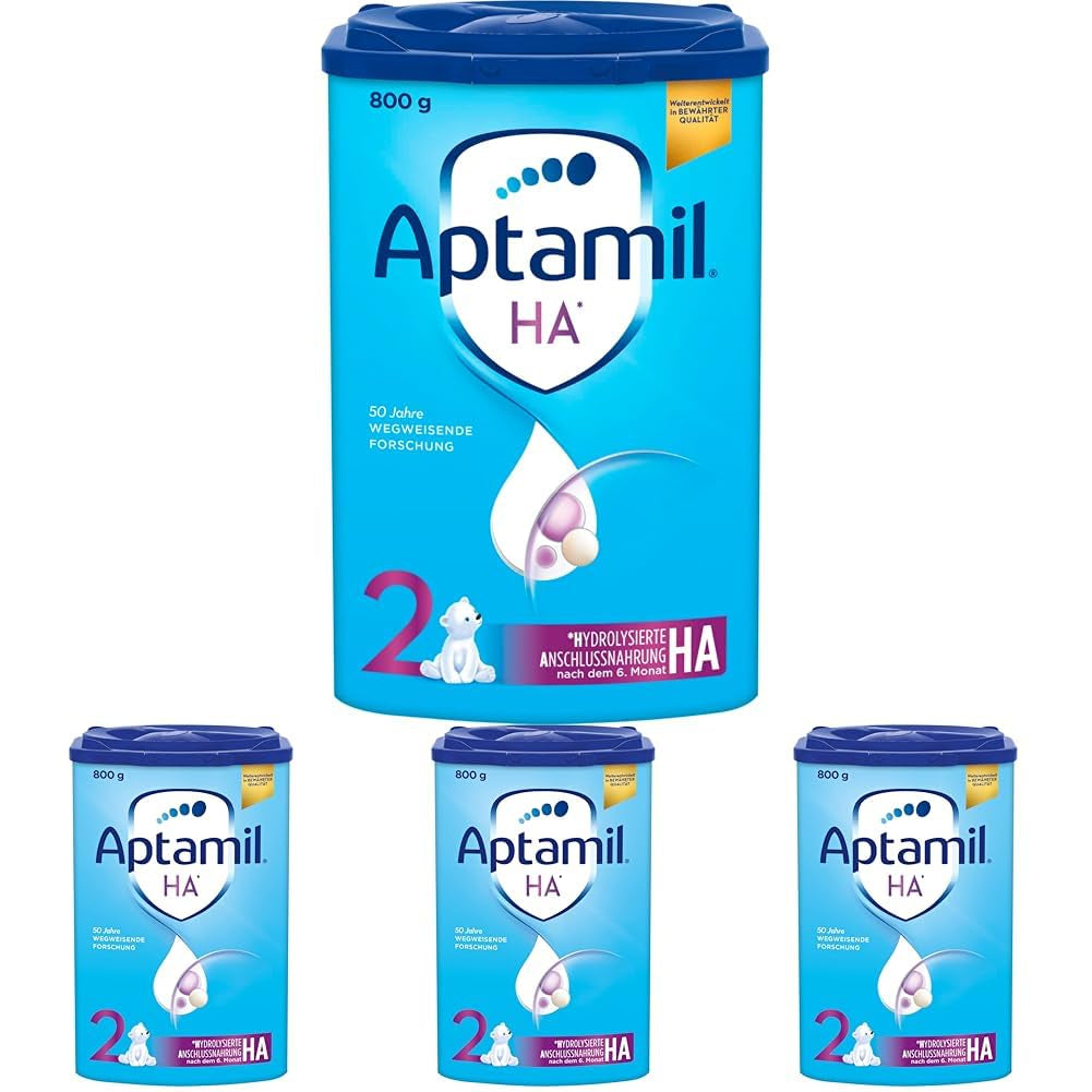 Aptamil HA 2 – Formule de suite après 6 mois, avec Oméga 3 et 6, DHA, ARA et ALA, Sans lactose, Sans huile de palme, Aliment pour bébé, Lait en poudre, 1 x 800 g (Pack de 4)