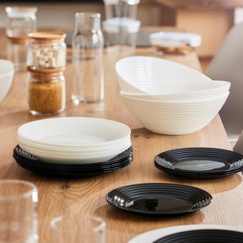 Harena N&b Glasgeschirr, 18 pièces, pour 6 personnes, blanc et noir