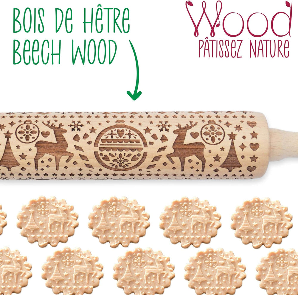 Scrap Cooking Rouleau à pâtisserie en bois motif Noël « Noël » - Rouleau à gaufrage pour biscuits - Accessoire décoratif - 5242