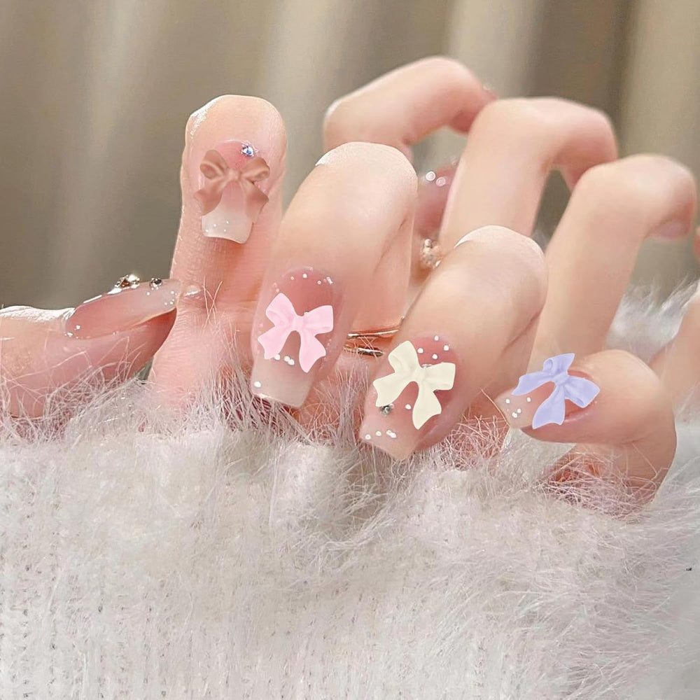 500 pcs 3D Nail Charm Schleifen Charms Nail Art Charms Schleife Nagel Charms Nägel Nail Art Schleifen Nageldekorationen Mit Aufnahmewerkzeug Für Frauen und Mädchen Nagel-Diy-Zubehör