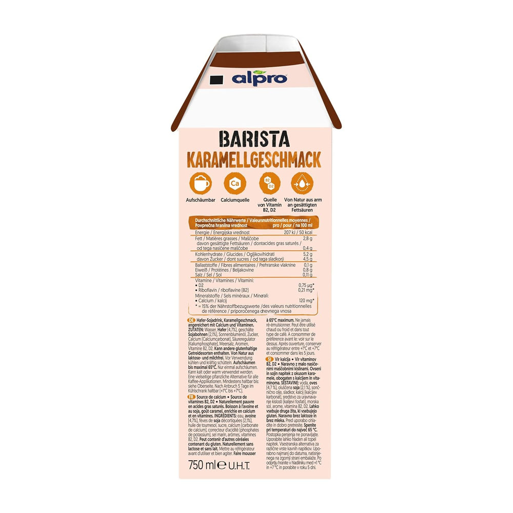 Alpro Barista Karamell – Zum Aufschäumen – Von Natur sans lactose – 8 x 750 ml – Haltbar