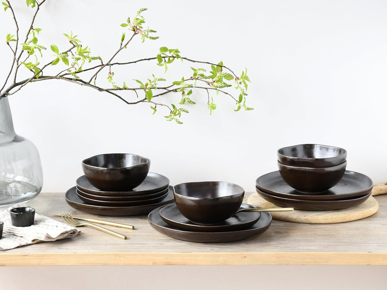 CreaTable, 21249, série Natura Organic RUSTY, service de table 12 pièces pour 4 personnes, service d'assiettes en porcelaine, passe au lave-vaisselle et au micro-ondes, fabriqué en Europe