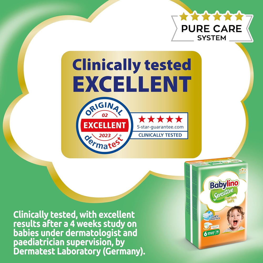 Couches pour bébés sensibles, taille 6, extra large (13-18 kg), 114 couches