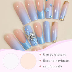 24 pièces papillon bleu ongles artificiels carré presse sur français longues paillettes brillant strass faux ongles conseils