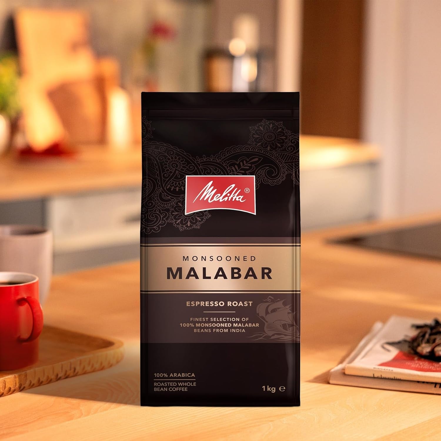 Melitta Monsooned Malabar Rare Café, 1 kg, grains de café, non moulus, 100 % grains Arabica d'Inde, torréfiés en Allemagne, force 4 Naty Shop Coffee