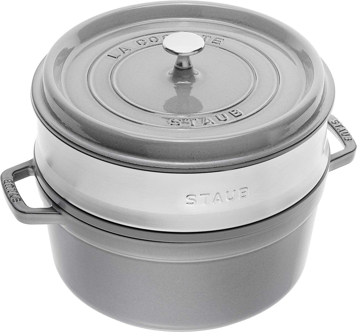 STAUB Gusseisen Bräter/Cocotte, Mit Dämpfeinsatz Aus Edelstahl, Rund 26 Cm, 5.2 L, Aromaregen Funktion Für Optimale Befeuchtung, Für Alle Herdarten Inkl. Induktion & Backofen, Kirschrot, Rot Moules et plaques à pâtisserie Naty Shop Graphitgrau
