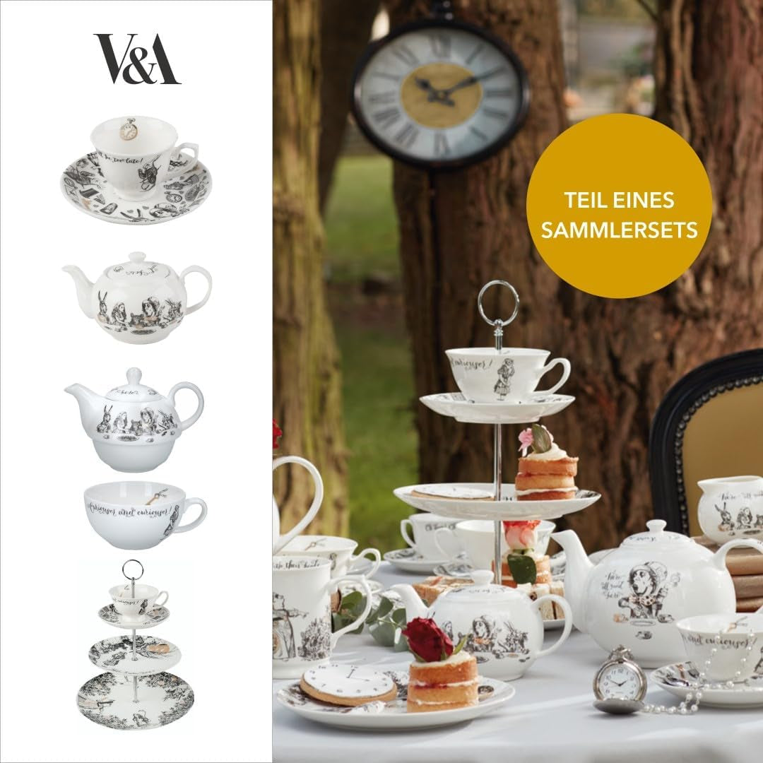 Ensemble théière et tasse Alice au pays des merveilles pour 1 personne dans un coffret cadeau, service à thé en porcelaine fine, blanc, 250 ml