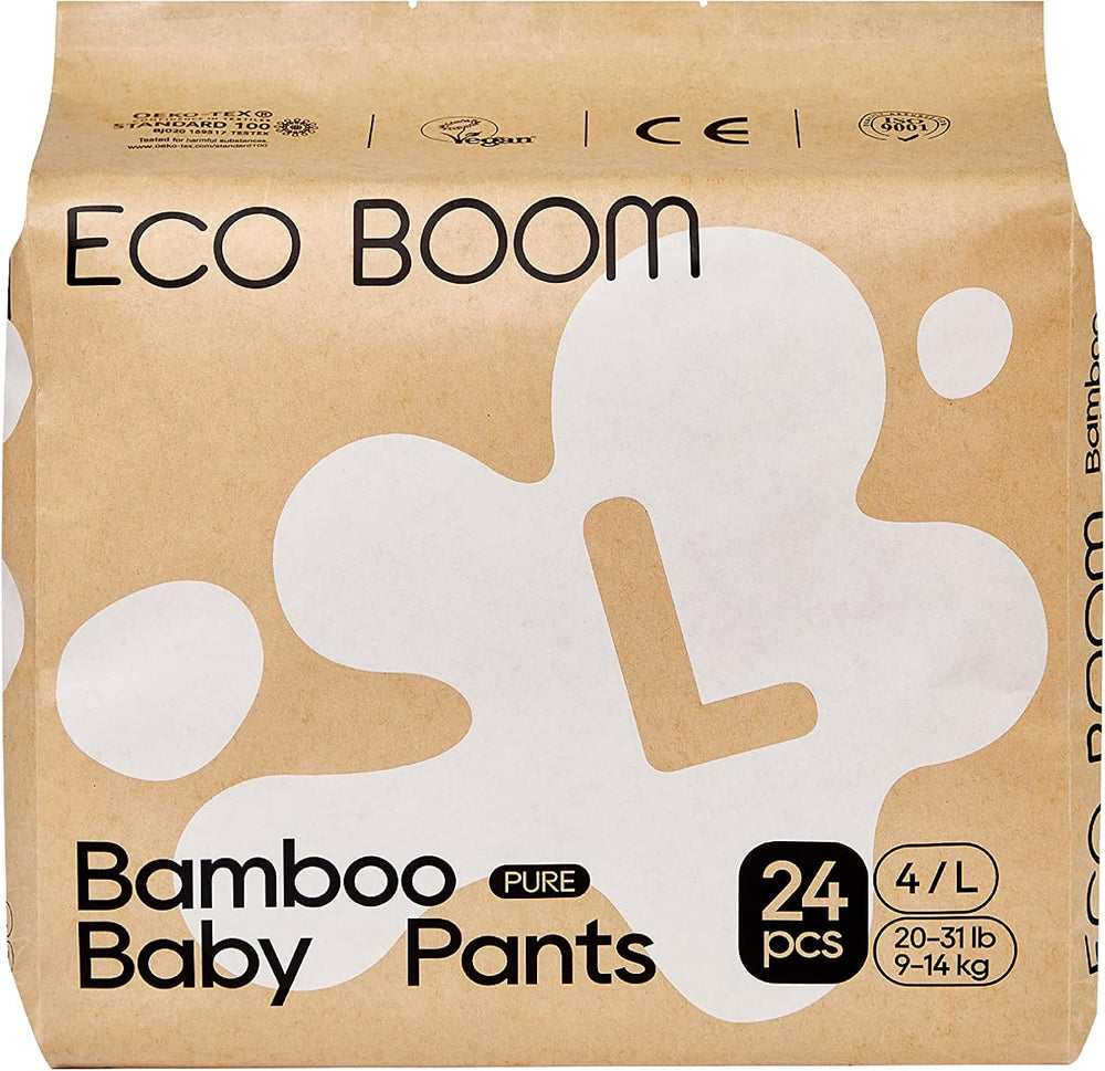 ECO BOOM Couches pour bébé en bambou - Taille 6 (20 kg), Couches pull-up à base de plantes (17 pièces) - Bio de qualité supérieure, sans parfum, respectueuses de la peau, super absorbantes