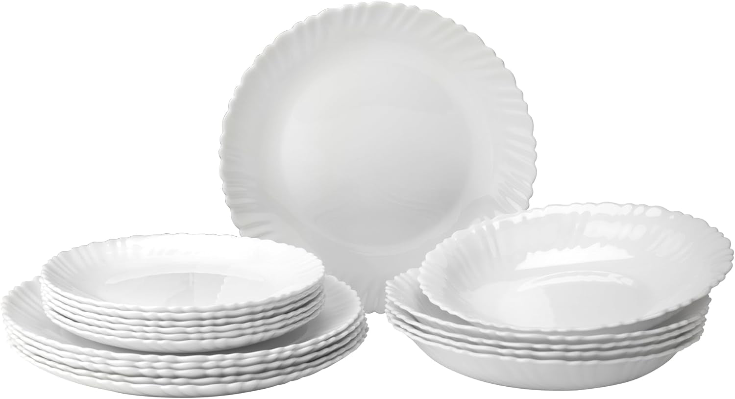 Service de table pour 6 à 18 pièces – Service de table en verre opale – Service de table blanc – Service de bol et d'assiettes – Vaisselle moderne – Assiettes – Service de table – Service de table pour 6 personnes