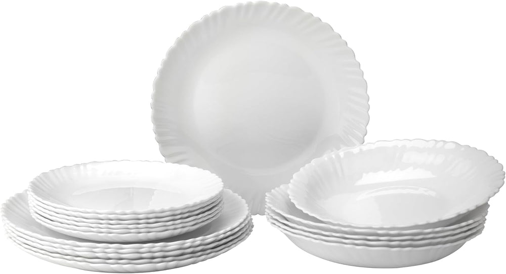 Service de table pour 6 à 18 pièces – Service de table en verre opale – Service de table blanc – Service de bol et d'assiettes – Vaisselle moderne – Assiettes – Service de table – Service de table pour 6 personnes