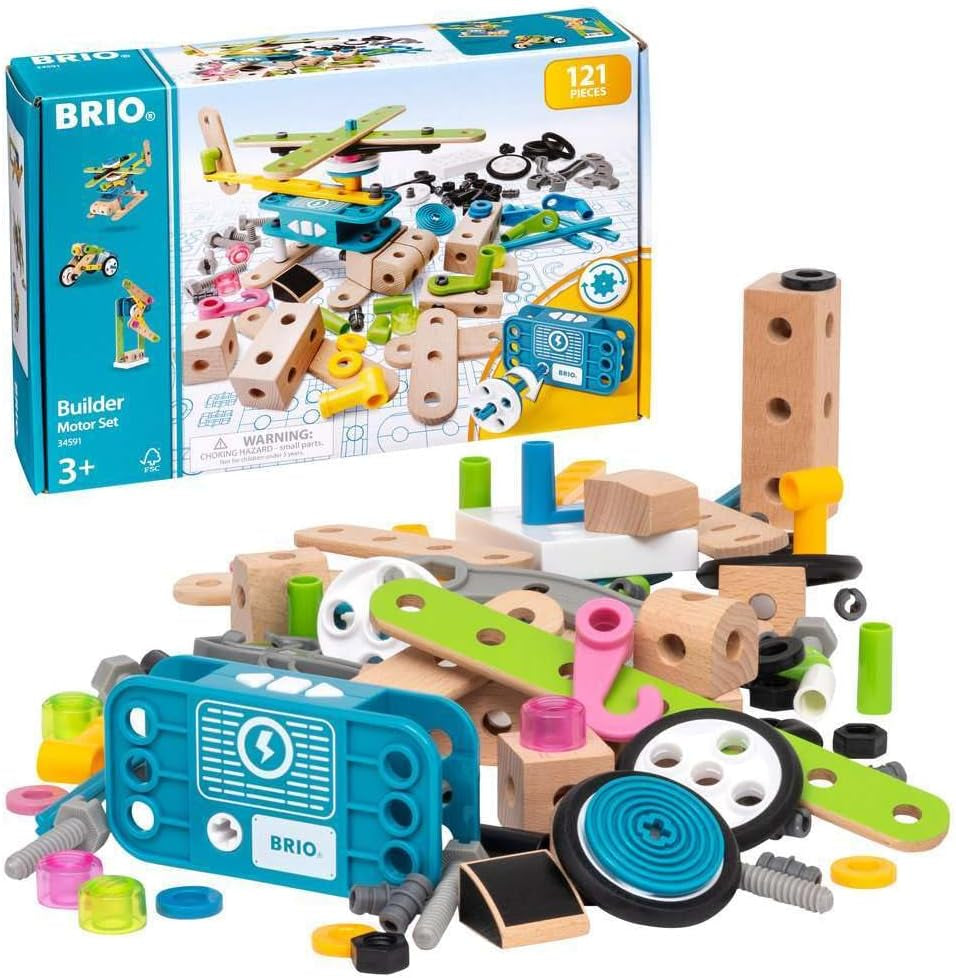 BRIO Builder 34591 Motor-Konstruktionsset 120 TLG. - Set mit Motor zum Konstruieren von Hubschraubern, Autos und beweglichen Objekten Builder Konstruktionssystem - Für Kinder ab 3 Jahren