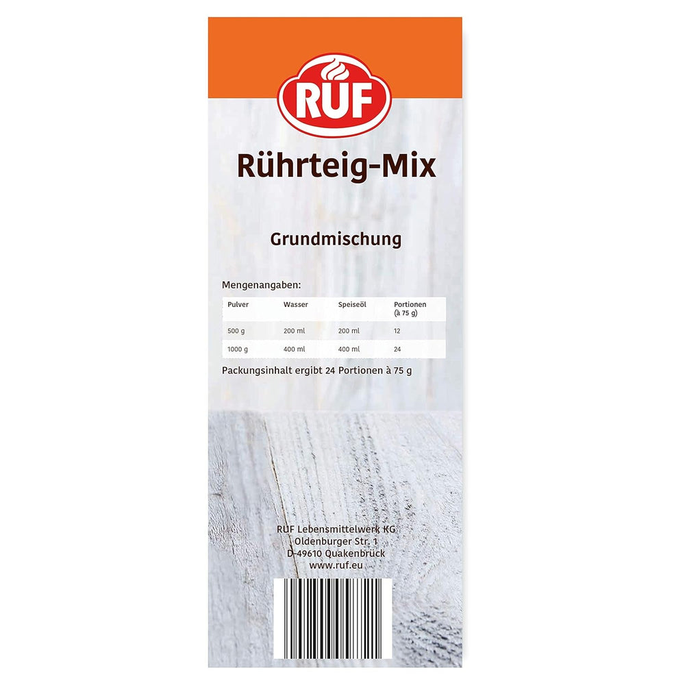 RUF Rührkuchen Backmischung, Nur Wasser & Öl Zugeben, Rezeptur Für Blechkuchen, Kastenkuchen, Muffins, Gugelhupf Und Tortenböden, 1X1000G Mélange pour la pâtisserie et la cuisine Naty Shop