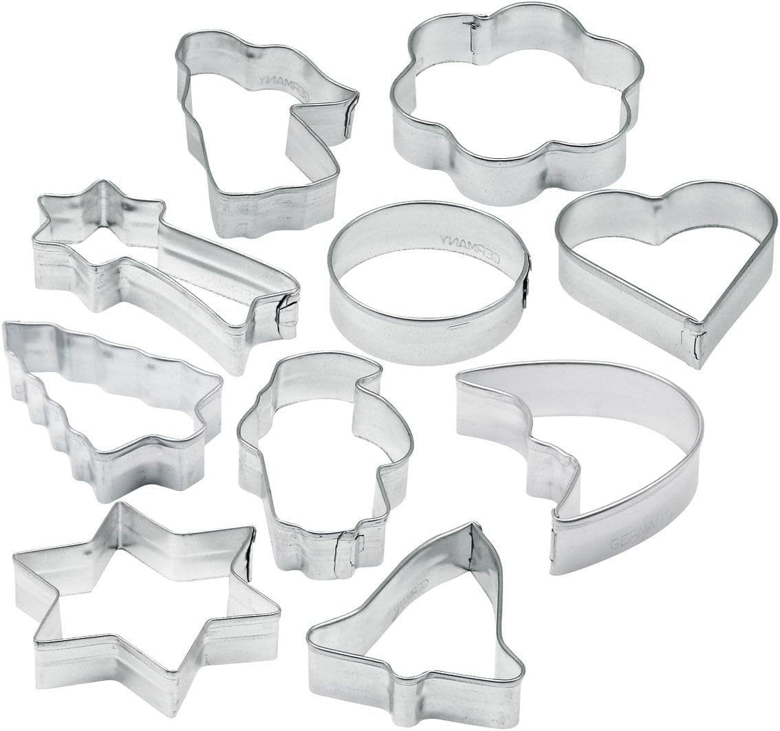 Set de forme pentru fursecuri Zenker, 10 piese, forme pentru fursecuri cu diferite motive de Crăciun, set pentru fursecuri și biscuiți, culoare: argintiu, cantitate: 1 x set de 10 piese