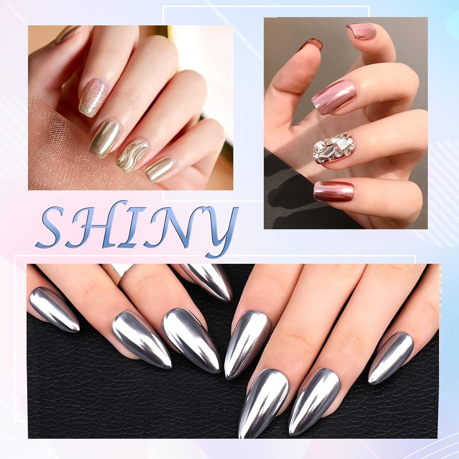 Chrome Nagel Pulver Spiegel Effekt Metallic Staub Holographische Glitter Glasierte Maniküre Dekoration Reflektierendes Pigment For DIY Gel Polish Nail Art, Harz Handwork, Geschenke for Gold