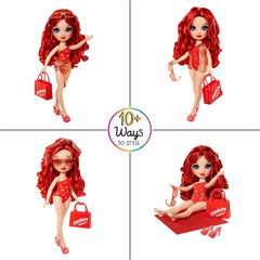 Rainbow High Swim & Style - Ruby (rouge) - poupée de 28 cm de haut avec paréo brillant, peut être portée de plus de 10 façons - maillot de bain extensible, sandales, accessoires de jeu - jouet - idéal de 4 à 12 ans Naty Shop Dolls