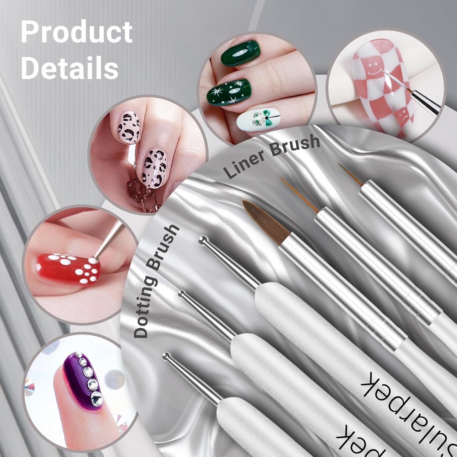Sularpek 8 pcs Nagel Pinsel Set, Pinsel pour Gel Nail, Nageldesign Pinsel, Nail Art Dotting Tools, Nailart Pinsel pour Gel Acryl Nail Nailart