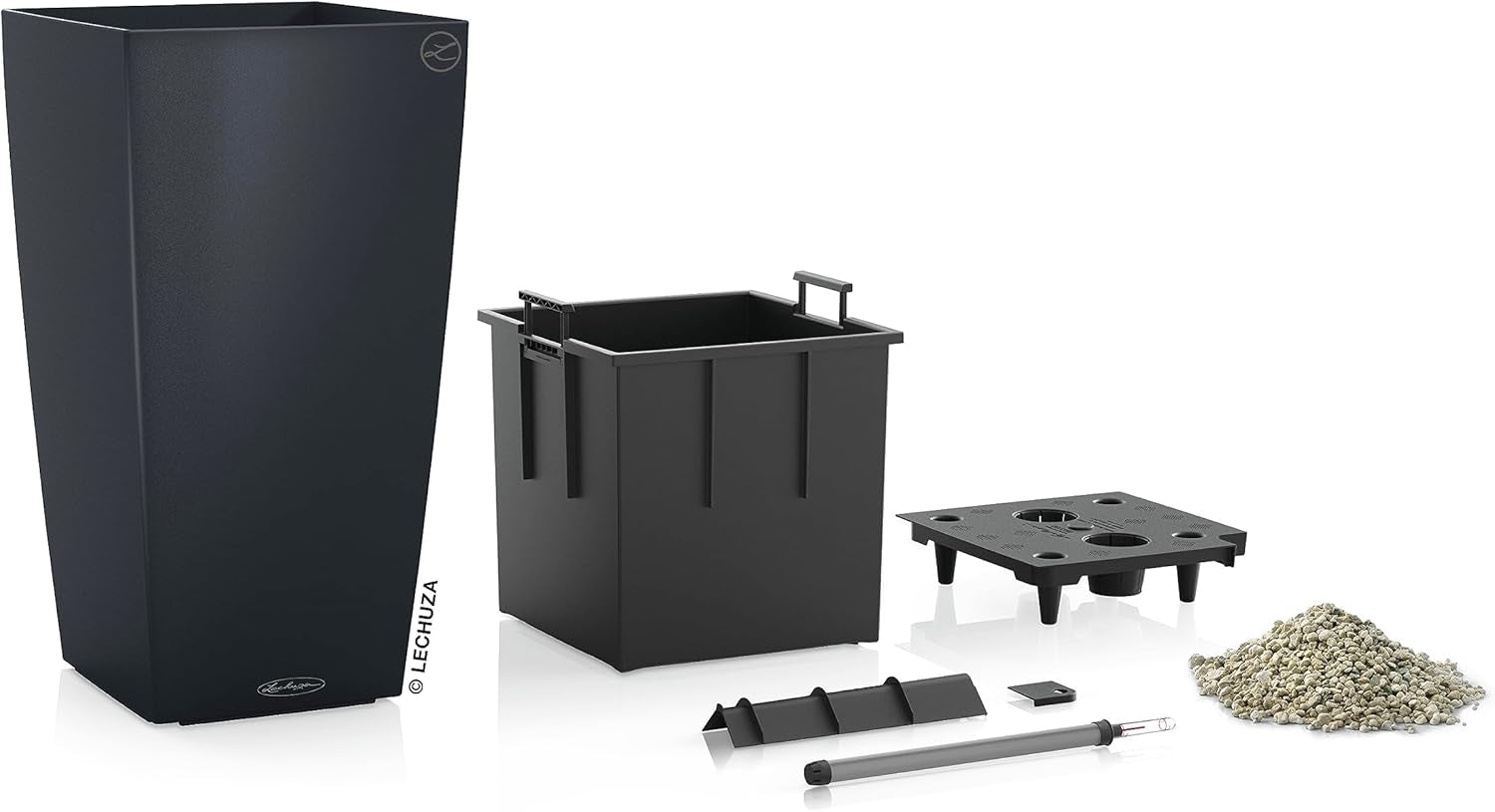 LECHUZA CUBICO Couleur 30 gris ardoise 13138, 29,5x29,5x56,5 cm