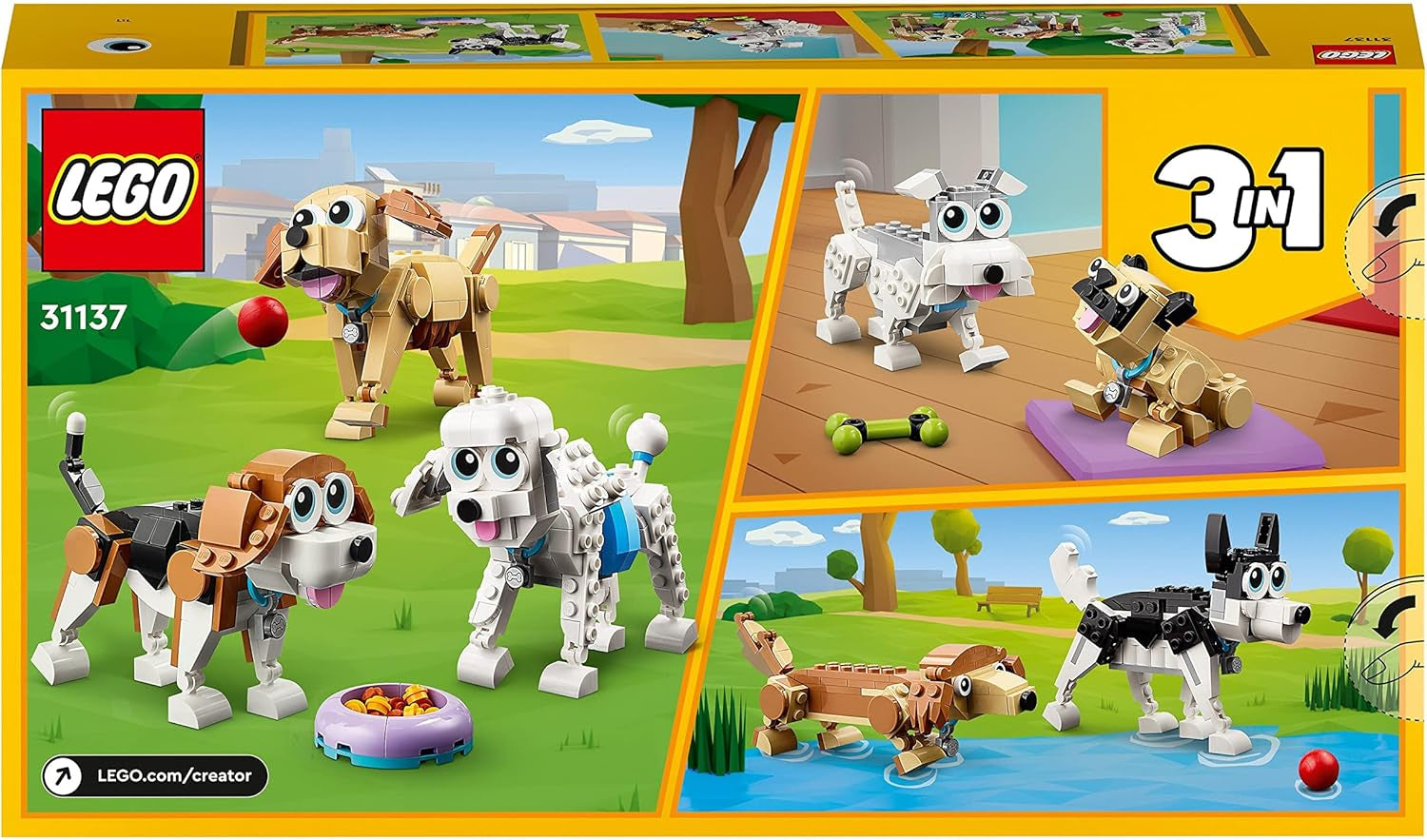 LEGO 31137 Creator Ensemble chien mignon 3 en 1 avec figurines d'animaux teckel, carlin, caniche et plus, jouet pour enfants à partir de 7 ans, cadeau pour les amoureux des chiens Besuche den LEGO-Store